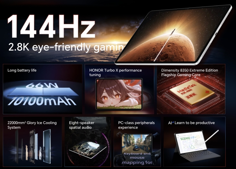 Honor представила ігровий планшет Pad GT з дисплеєм 144 Гц і вісьмома динаміками