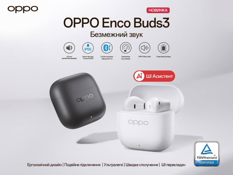 OPPO Enco Buds3: легкі TWS-навушники за 2000 гривень