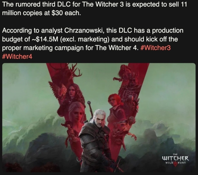 Аналітик: неанонсоване DLC для легендарної The Witcher 3: Wild Hunt буде продаватися за $30