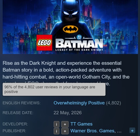 У вересні LEGO Batman: Legacy of the Dark Knight з'явиться на Nintendo Switch 2