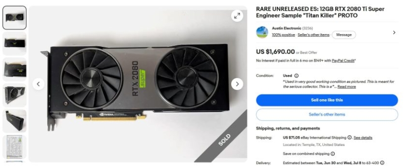Невипущена GeForce RTX 2080 Ti Super з'явилась на eBay