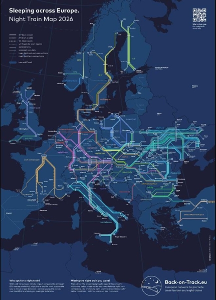 У Європі створили карту всіх нічних поїздів, що курсують у 2026 році