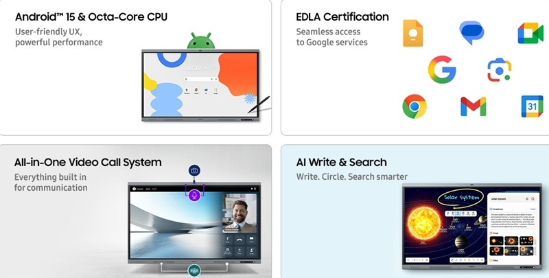Samsung представила багатофункціональний сенсорний екран WAFX‑P з підтримкою сервісів Google та розширеною можливістю спільної роботи