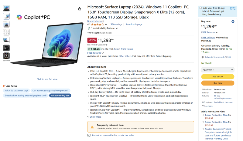 Ноутбуки Microsoft Surface з Snapdragon X найчастіше повертають на Amazon — можливий «канібалізм»